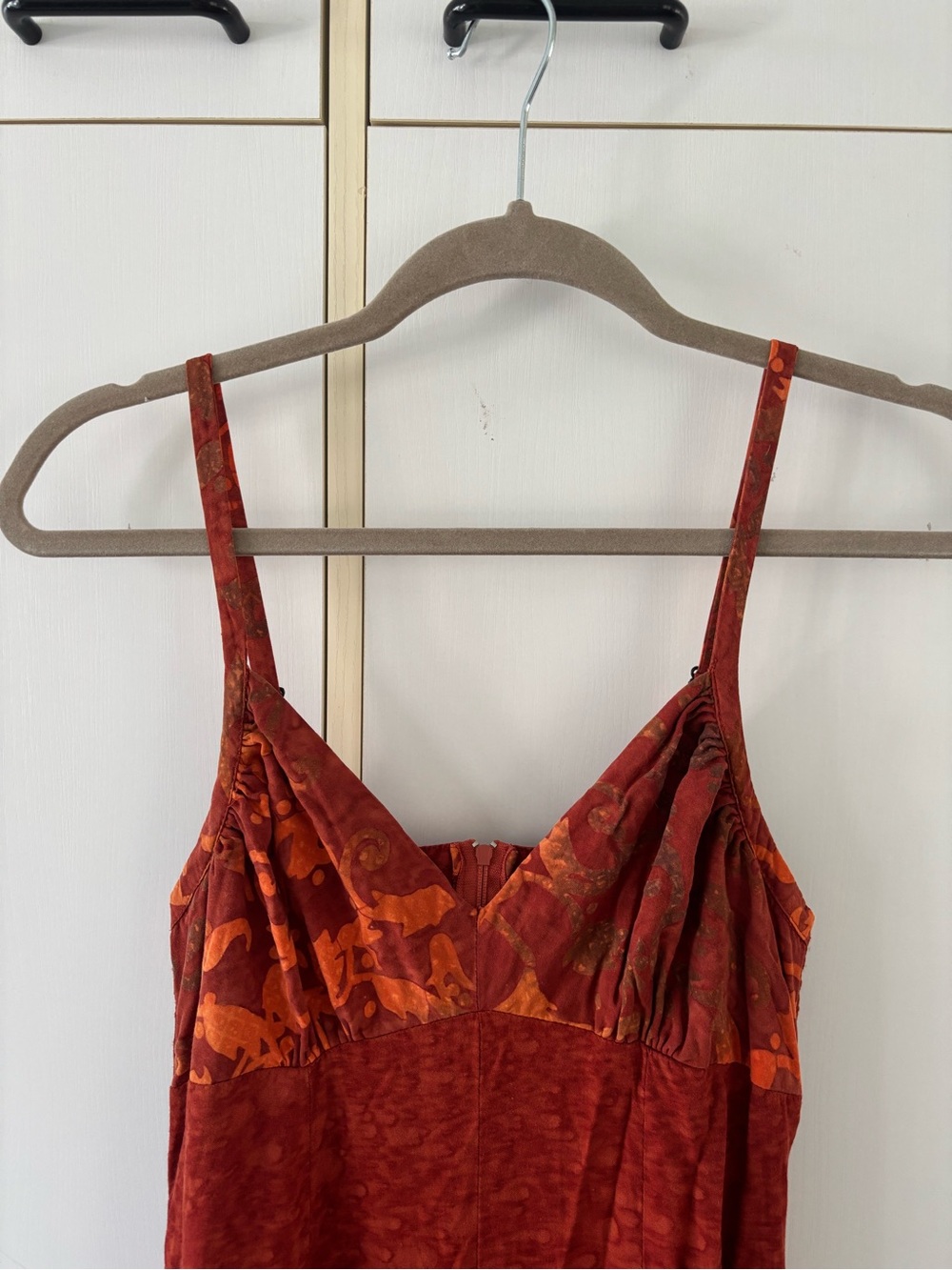 Boho Batik Print Maxi Dress Rust Orange Festival Fairy Grunge Y2K Small Godet - Picture 3 of 14